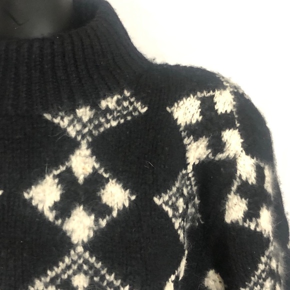 Nordstrom Lambs Wool Blend Diamond Print Black and White Sweater - Picture 2 of 5